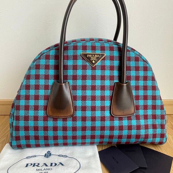 激レア 紗栄子さん愛用 美品 PRADA プラダ ギンガムチェック ボーリングバッグ ハンドバッグ ボストンバッグ