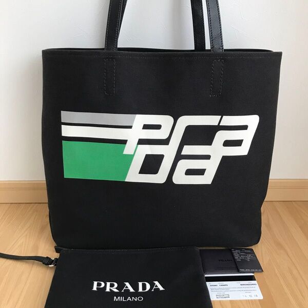 美品 PRADA プラダ トートバッグ キャンバス レザー ブラック バッグ 2VG043 メンズ