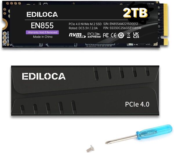 Ediloca EN855 2TB DRAMCache 2GB 7400MB/s 6800/MBs 1400TBW 5年保証