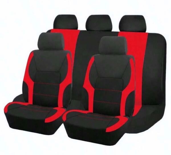前後フルセット 車用シートカバー レッド×ブラック 汎用 簡単取付