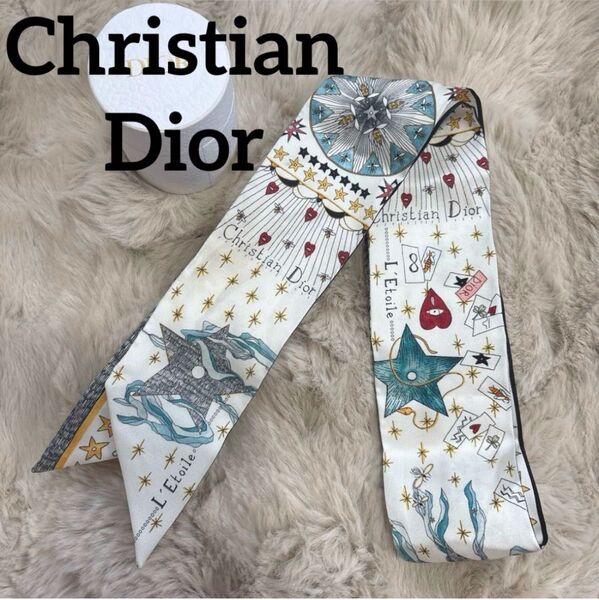 綺麗!Christian Dior クリスチャンディオール ディオール スカーフ ツイリー バンドー ミッツァスカーフ 星柄