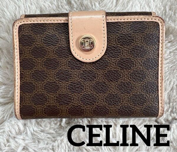 CELINE セリーヌ レザー ウォレット 財布 二つ折り財布 ブラウン系 マカダム柄