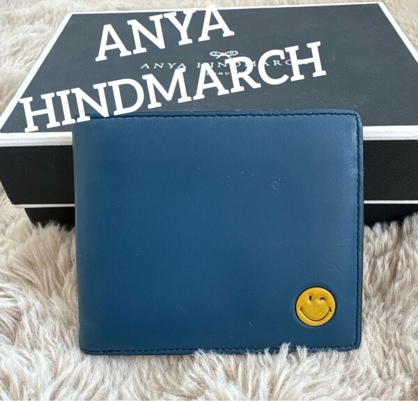 人気!ANYA HINDMARCH アニヤハインドマーチ レザー 二つ折り財布 札入れ スマイル ニコちゃん
