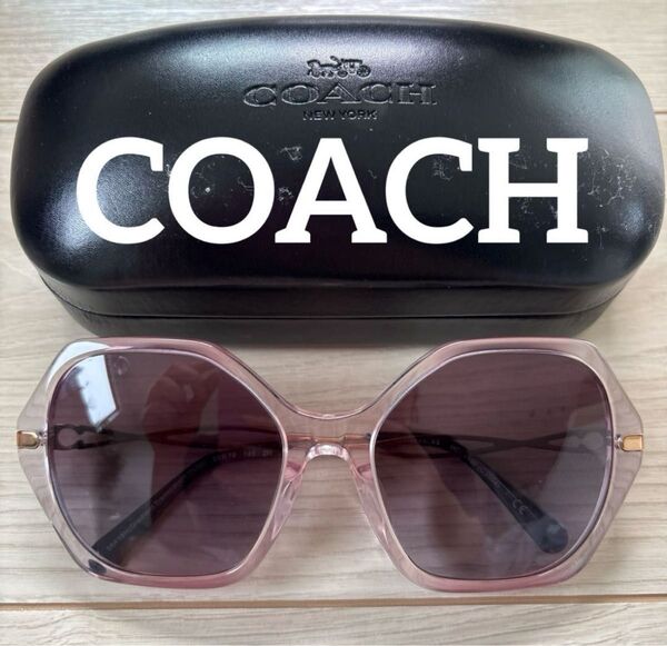 美品!COACH コーチ サングラス クリアフレーム オクタゴナルデザイン ピンク系