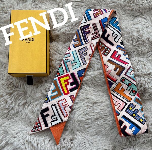 FENDI フェンディ リボンスカーフ マルチカラー シルクスカーフ ツイリー FFロゴ×マルチカラー