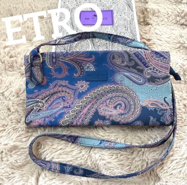 ETRO エトロ ショルダーバッグ 軽量 プリント ペイズリー柄 ブルー