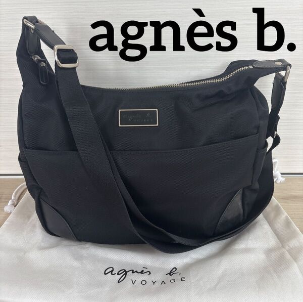 agns b. アニエスベー ナイロン レザー ショルダーバッグ 斜め掛け クロスボディ ブラック 黒