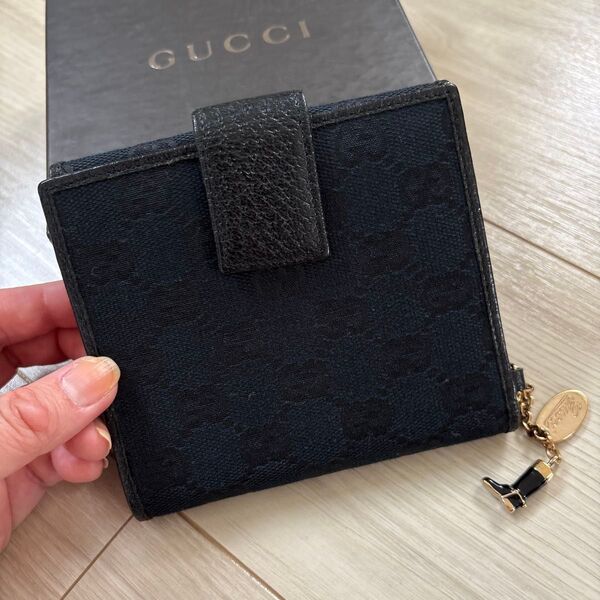 GUCCI グッチ 二つ折り財布 ブラック系 GGロゴキャンパス レザー
