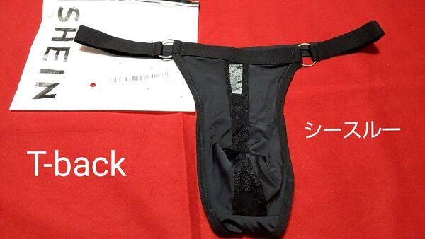 u-152Men's Sexy T-back bikini ero thong シースルー Tバック ビキニ パンツ 黒