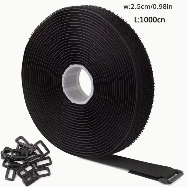 マジックテープ 25mm×10m バックル 50個 マジック結束バンド ケーブル整理 結束バンド 面ファスナー 配線まとめ エコ