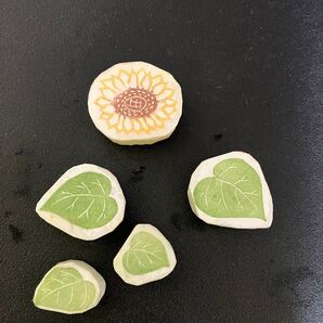消しゴムはんこ 5個セット ヒマワリと葉っぱ