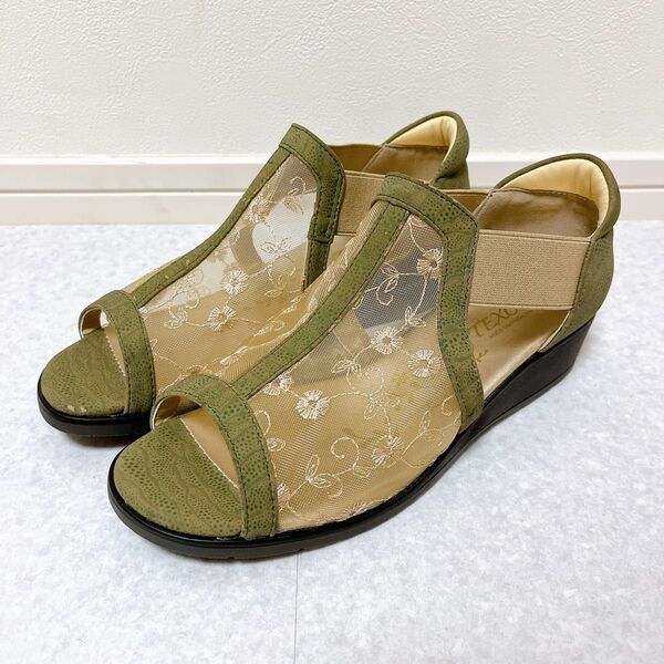 【美品】アシックス テクシー サンダル カーキ LLサイズ 24.5