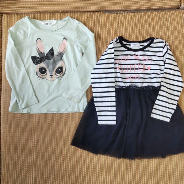 110cm女の子セット 長袖カットソー ワンピース