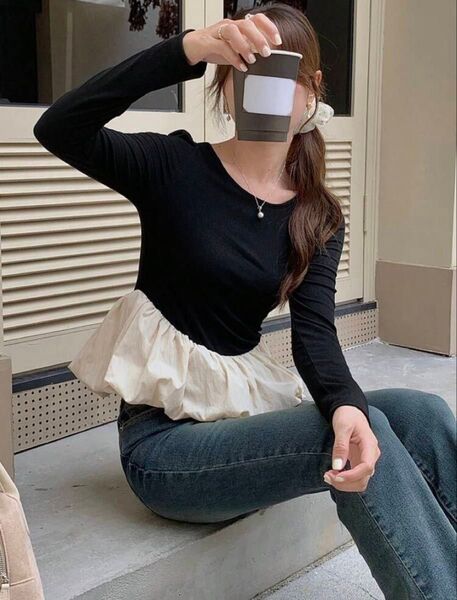 shein DAZY レディース カラーブロック ロングスリーブTシャツ S