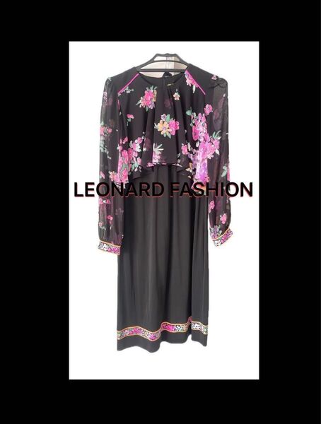 美品 レオナール LEONARD ワンピース ロングスリーブ 花柄 トップス レディース シースルー ペチコート パーティ 結婚式