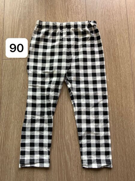 90 ズボン 長ズボン パンツ スパッツ レギンス キッズ 子供服 チェック ウエスト総ゴム
