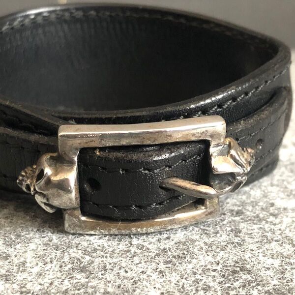 【中古】Thirteen Designs サーティーンデザインズ スカル レザーブレスレット シングル シルバー