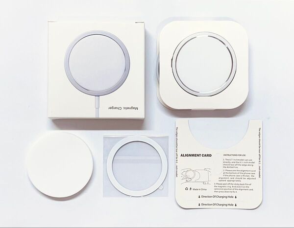 MagSafe充電器 ワイヤレス充電 磁力吸引 15W急速充電 マグセーフ対応 Type-C 専用保護カバー付 磁気補助リング付