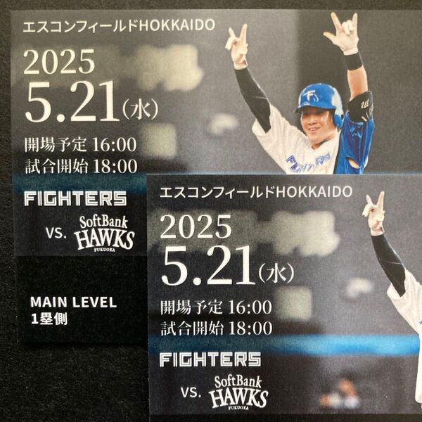 北海道日本ハムファイターズ エスコンフィールド 5/21(水)ソフトバンク戦 一塁側MAINLEVEL 『2階内野通路側最前列』