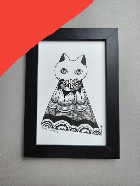 ☆原画・額なし☆NO.10「ネコ」/ペン画 ドローイング