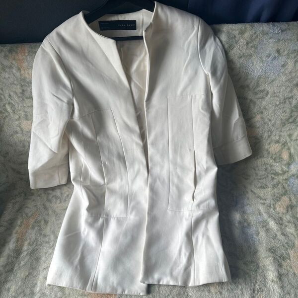 ZARA BASIC ノーカラージャケット オフホワイト 七分袖