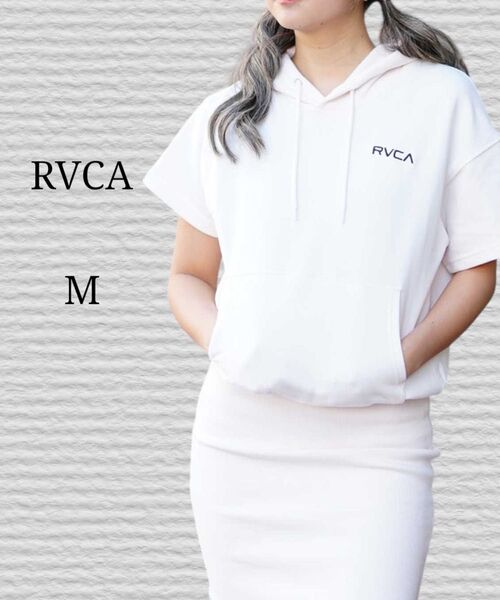 《RVCA》レディース 半袖 ワンピース PC ホワイト Mサイズ プルオーバーパーカー パーカー ホワイト 半袖