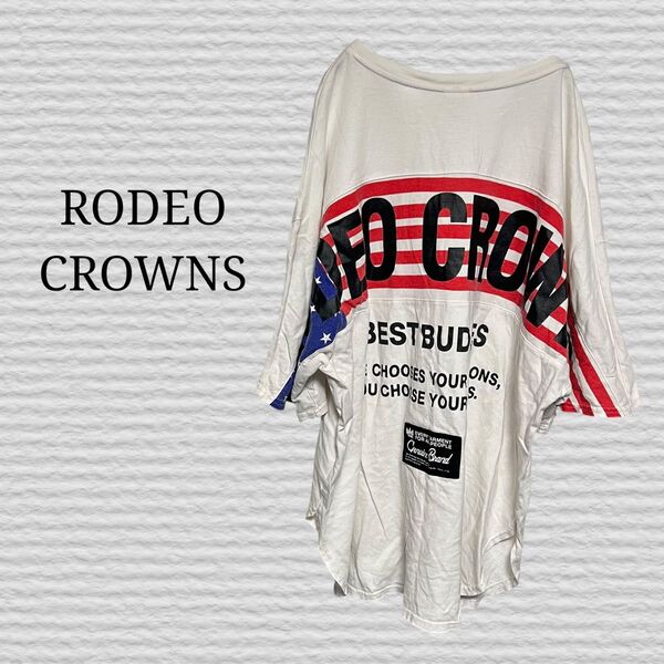 《RODEO CROWNS》オーバーサイズTシャツ ロゴ フリーサイズ 半袖Tシャツ Tシャツ 半袖 ホワイト 白 ロゴ