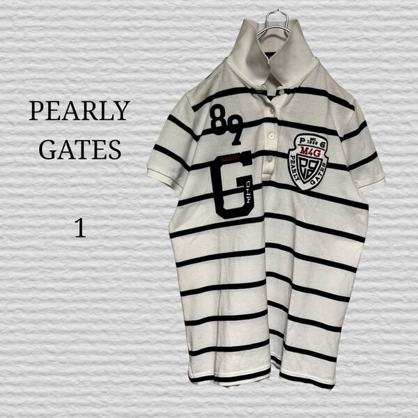 《PEARLY GATES》半袖 ポロシャツ 鹿の子 ボーダー 白×黒 パーリーゲイツ ボーダー柄 半袖ポロシャツ 半袖