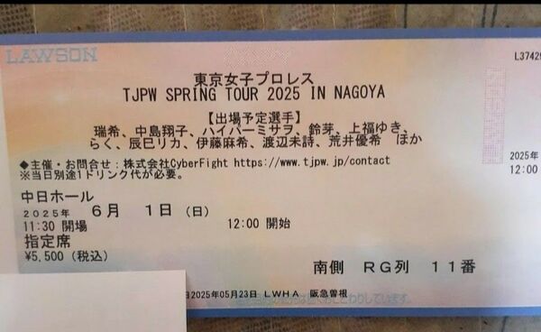 東京女子プロレス 名古屋大会チケット