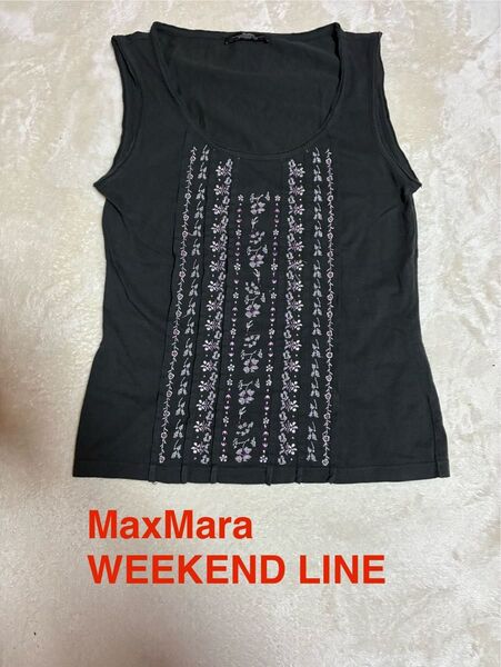MaxMara WEEKEND LINE ノースリーブ 黒 刺繍 タンクトップ マックスマーラ ウィークエンドライン