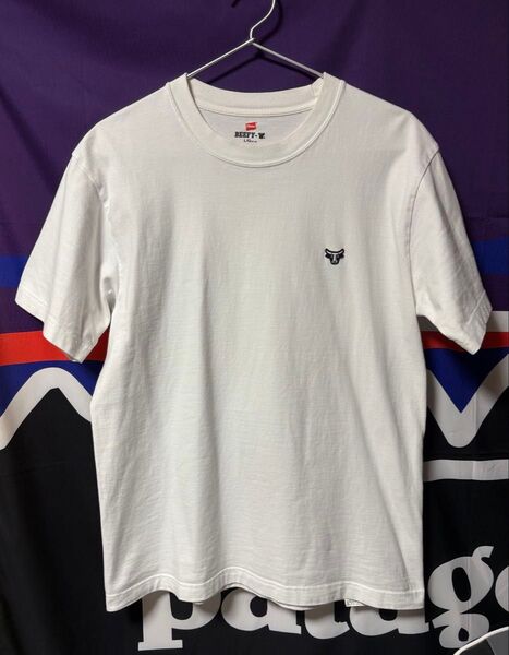 BEFFY 白Tシャツ ワンポイント 牛 Lサイズ ヘインズ Tシャツ 半袖 丸首 綿100% 丸胴仕様 ビーフィ H8-T301