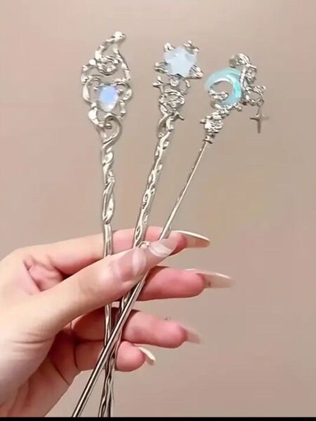 レディース アクセサリー ヘアアクセ かんざし 簪 シルバーカラー 3本セット