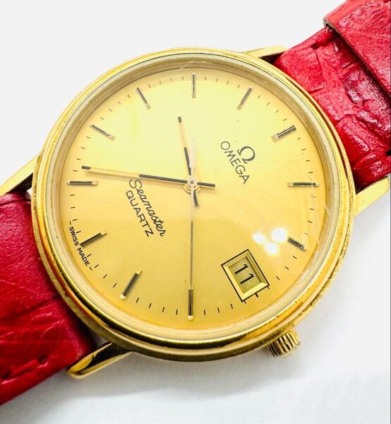 オメガ OMEGA シーマスター SEAMASTER メンズ 腕時計 クオーツ ゴールド文字盤 デイト