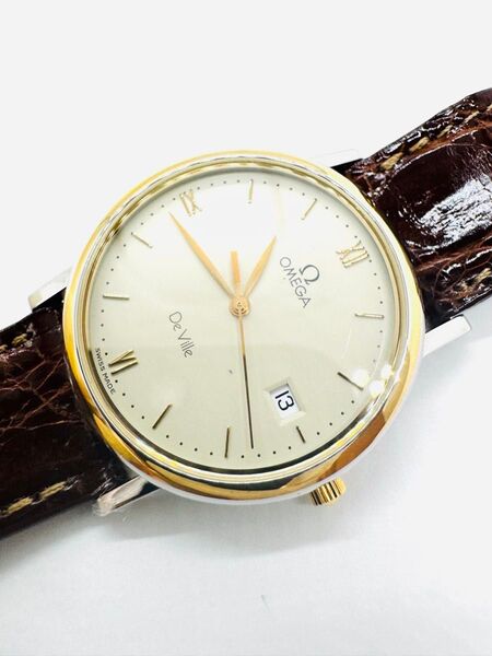 オメガ 稼働 腕時計 ゴールド文字盤 OMEGA 純正ベルト 動作品