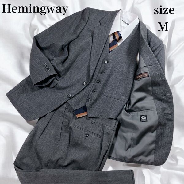 スーツ スリーピース グレー メンズ 90’S M Hemingway A5 ストライプ 3ピース
