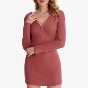 新品MeadowLina綿セクシーなファスナー付けワンピースタイトワンピースM綿キャバクラパーティーセクシー