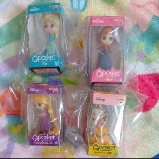 【4種類セット】ディズニープリンセス アナ エルサ ラプンツェル ベル キューポスケット ミニフィギュア