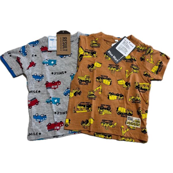 90サイズ 2枚セット くるま はたらく車 半袖Tシャツ 新品未使用タグ付き