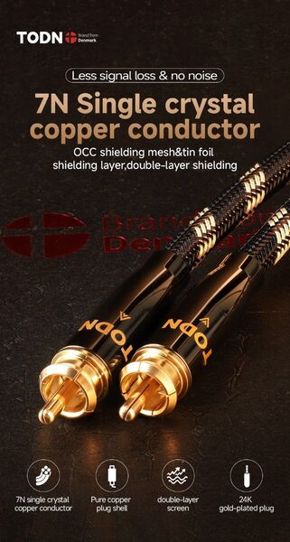 TODN オーディオ同軸ケーブル 75Ω 7NOCC 99.99999%単結晶銅 SPDIF ハイエンド 24金メッキ 約1m