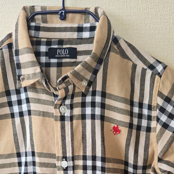 POLO 半袖シャツ ベージュ チェック130cm