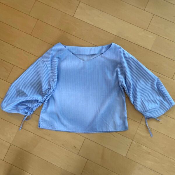 ストライプブラウス ブルー 春服 夏服 apart by lowrys アパートバイローリーズ ブルーブラウス Mサイズ