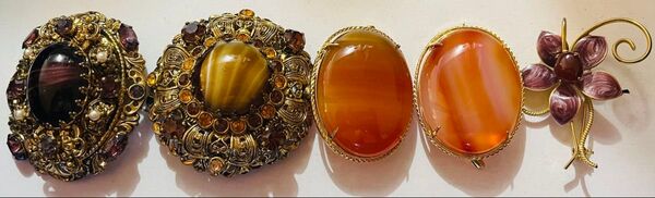 ブローチ等 5個 ヴィンテージ 昭和レトロ 宝石 石 japnese vintage broach 瑪瑙帯留め