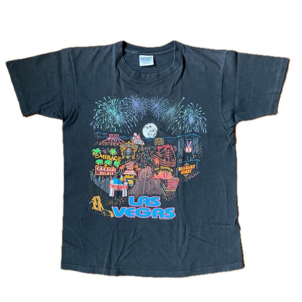 GILDAN ギルダン ラスベガス プリント Tシャツ ブラック M シングルステッチ 90s USA製 ヴィンテージ US古着