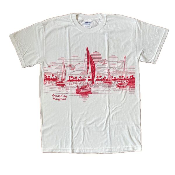 GILDAN ギルダン プリント Tシャツ オーシャンシティカントリー 風景 ホワイト Mサイズ コットン100% US古着