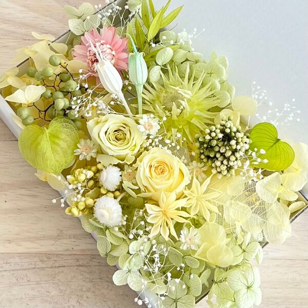 花材セット シトラスグリーン プリザーブドフラワー 花材詰め合わせ かすみ草 アジサイ