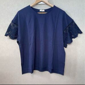 earth music&ecology クルーネック袖レースプルオーバー