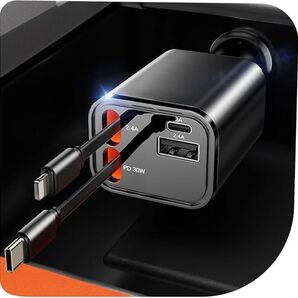 巻取式カーチャージャー iPhone Galaxy シガーソケット バッテリー 車 ドライブ 出張 ナビ
