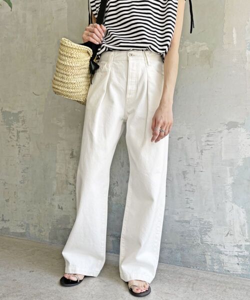 美品 spick&span 5 1/2 LOOSE-LINE DENIM ワイド デニム 白 ホワイト 26 S