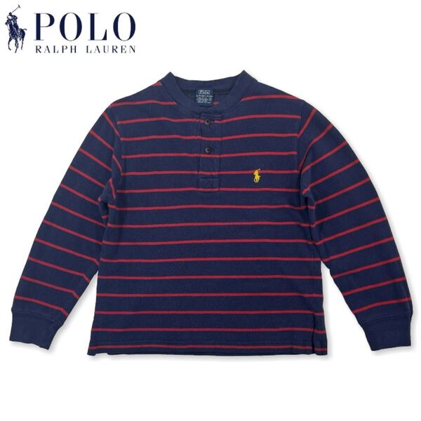 80s 90s USA製 POLO Ralph Lauren ラルフローレン 鹿の子ヘンリーネック 長袖Tシャツ ボーイズ S表記