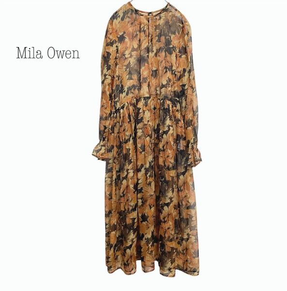 ミラオーウェン Mila Owen 花柄ギャザーワンピース オレンジ XS